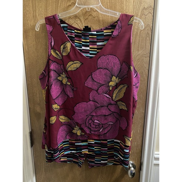 Worthington Women's Pink Floral Block Sleeveless Sheer Tank Blouse Plus Size 1X - Picture 1 of 11